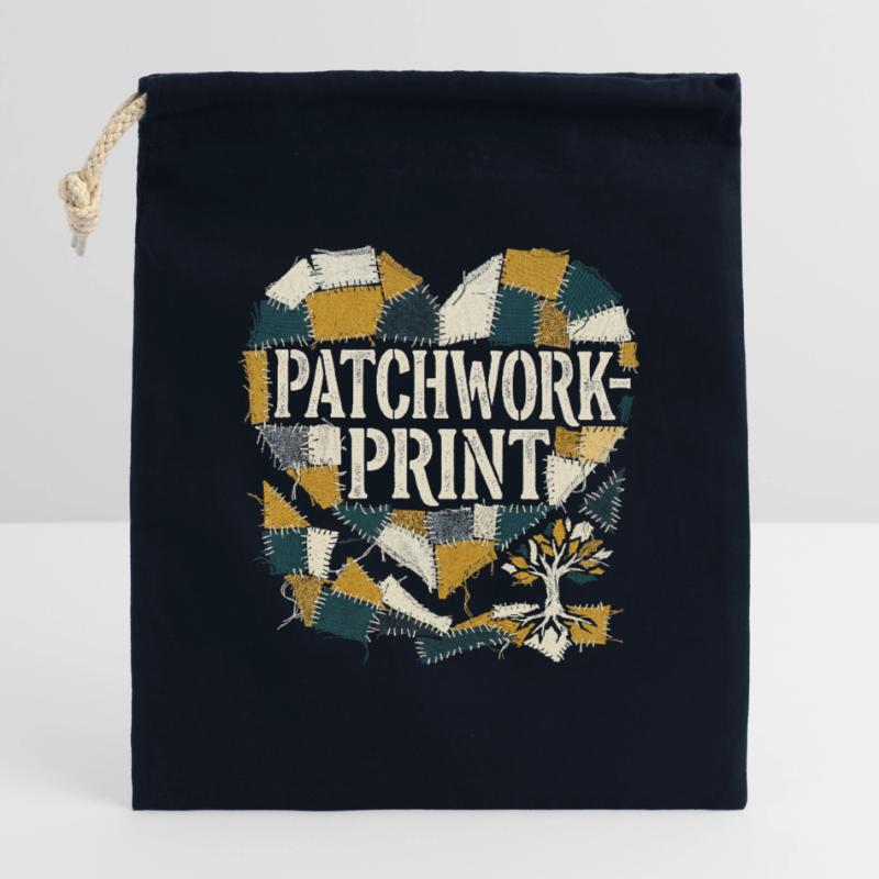 Impression patchwork Sac cadeau en coton avec cordon (14 x 20 cm)