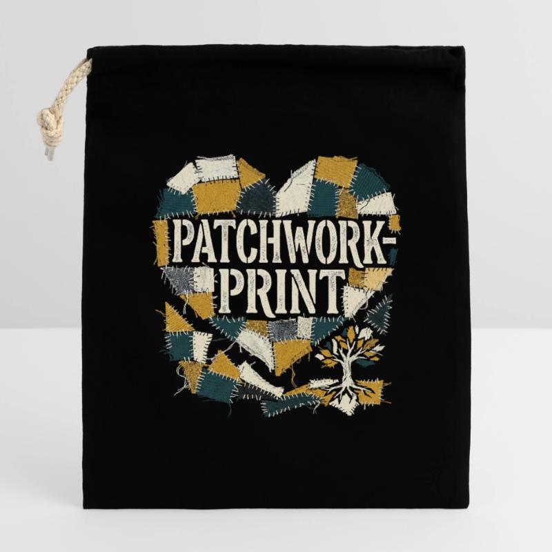 Impression patchwork Sac cadeau en coton avec cordon (14 x 20 cm)