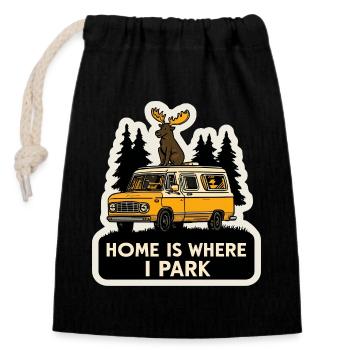 Moose Camper for Men Funny Animal Vanlife - Sac cadeau en coton avec cordon (14 x 20 cm) - noir - Devant