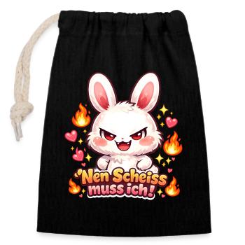 Cute Hase Nen Scheiß muss ich Statement - Verschließbarer Geschenkbeutel aus Baumwolle (14x20cm) - Schwarz - Vorne