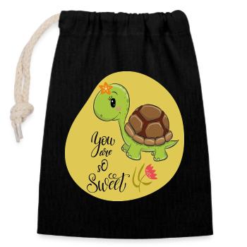 Süße Schildkröte - Verschließbarer Geschenkbeutel aus Baumwolle (14x20cm) - Schwarz - Vorne