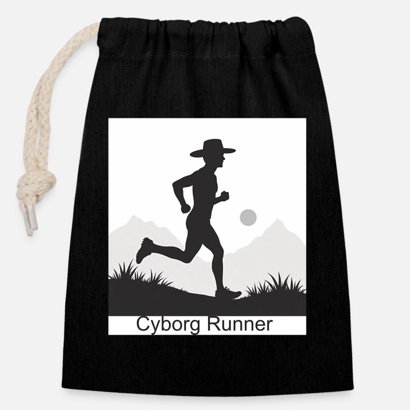 Coureur Cyborg - Sac cadeau en coton avec cordon (14 x 20 cm) - noir