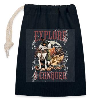 Erkunde & Erobere: Hund im Wüstenabenteuer - Verschließbarer Geschenkbeutel aus Baumwolle (14x20cm) - Navy - Vorne