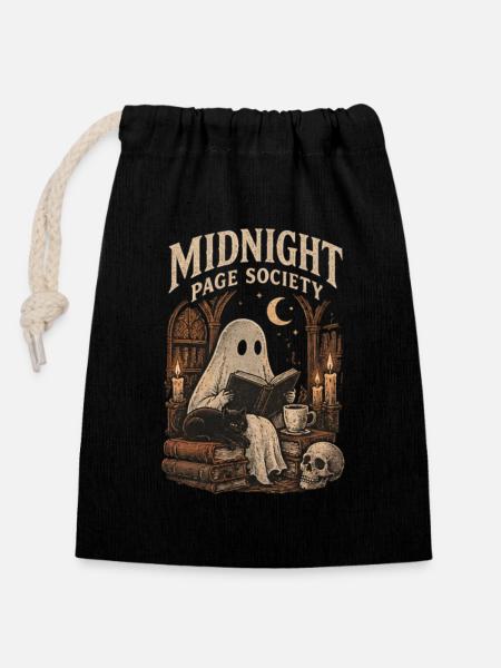 Midnight Page Society – Halloween Ghost - Verschließbarer Geschenkbeutel aus Baumwolle (14x20cm) - Schwarz