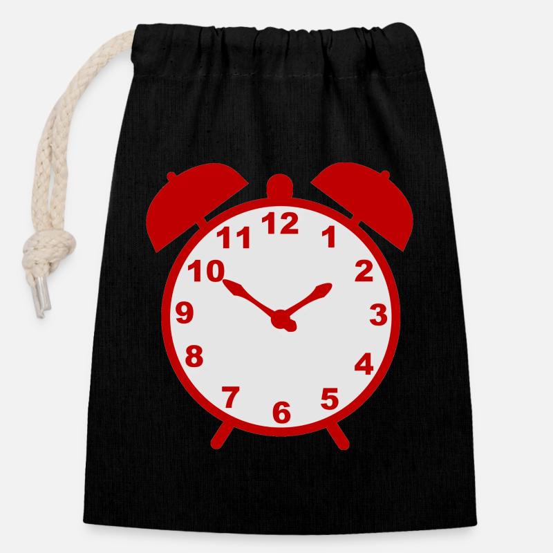 Classic alarm clock with red frame - Closable cotton gift bag (14x20cm) - black