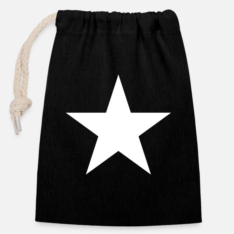 étoile blanche, étoile blanche - Sac cadeau en coton avec cordon (14 x 20 cm) - noir