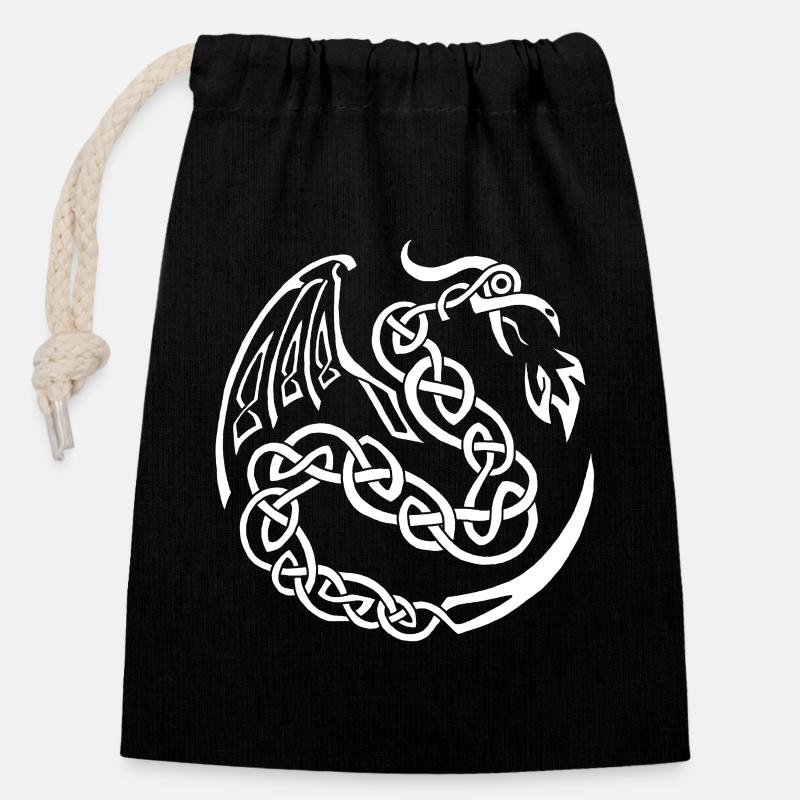 White celtic dragon - Closable cotton gift bag (14x20cm) - black