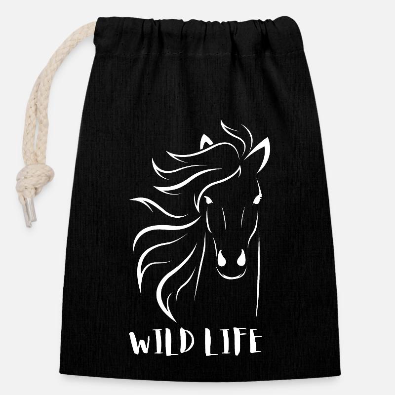 LA VIE SAUVAGE DU CHEVAL - Sac cadeau en coton avec cordon (14 x 20 cm) - noir