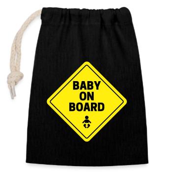 baby on board - Closable cotton gift bag (14x20cm) - black - Front