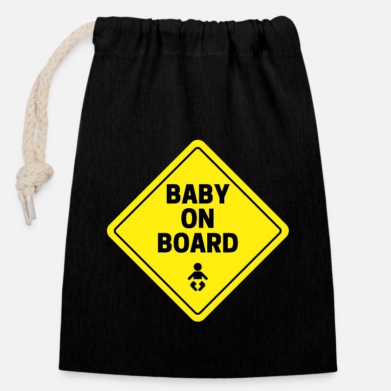 baby on board - Closable cotton gift bag (14x20cm) - black