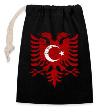 Albanie Turquie drapeau utilisé look - Sac cadeau en coton avec cordon (14 x 20 cm) - noir - Devant