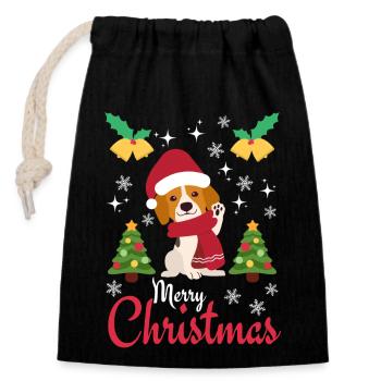 Weihnachten Süßer Beagle Kawaii - Verschließbarer Geschenkbeutel aus Baumwolle (14x20cm) - Schwarz - Vorne