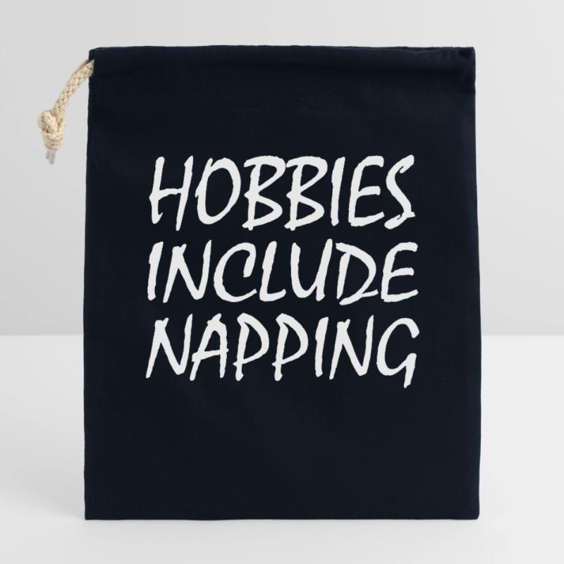 Hobbies include napping Sac cadeau en coton avec cordon (14 x 20 cm)