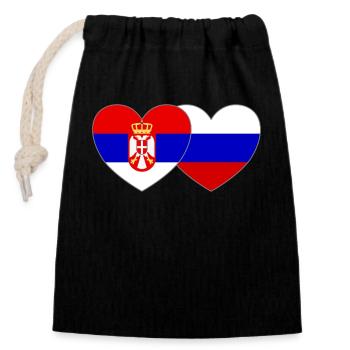 Serbie Russie Drapeau Cœur - Sac cadeau en coton avec cordon (14 x 20 cm) - noir - Devant