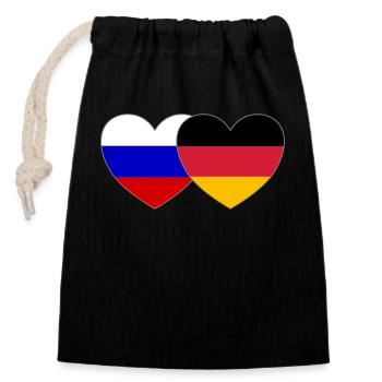 Russland Deutschland Flagge Herz - Verschließbarer Geschenkbeutel aus Baumwolle (14x20cm) - Schwarz - Vorne