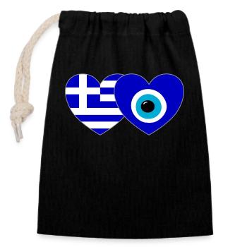 Grèce Bonheur Drapeau Cœur - Sac cadeau en coton avec cordon (14 x 20 cm) - noir - Devant