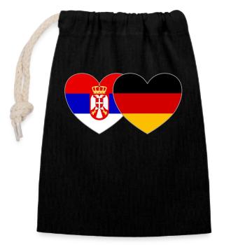 Serbie Allemagne Drapeau Cœur - Sac cadeau en coton avec cordon (14 x 20 cm) - noir - Devant