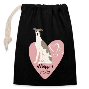 Whippet Forever - Verschließbarer Geschenkbeutel aus Baumwolle (14x20cm) - Schwarz - Vorne