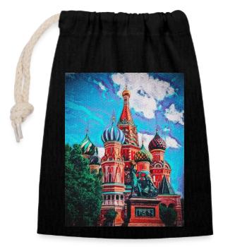 Vintage St. Basil’s Cathedral -Moscow Painting - Sac cadeau en coton avec cordon (14 x 20 cm) - noir - Devant
