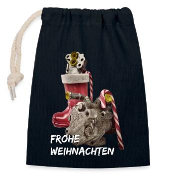 Frohe Weihnachten mit Text von der Servopumpe Auto - Verschließbarer Geschenkbeutel aus Baumwolle (14x20cm) - Navy - Vorne