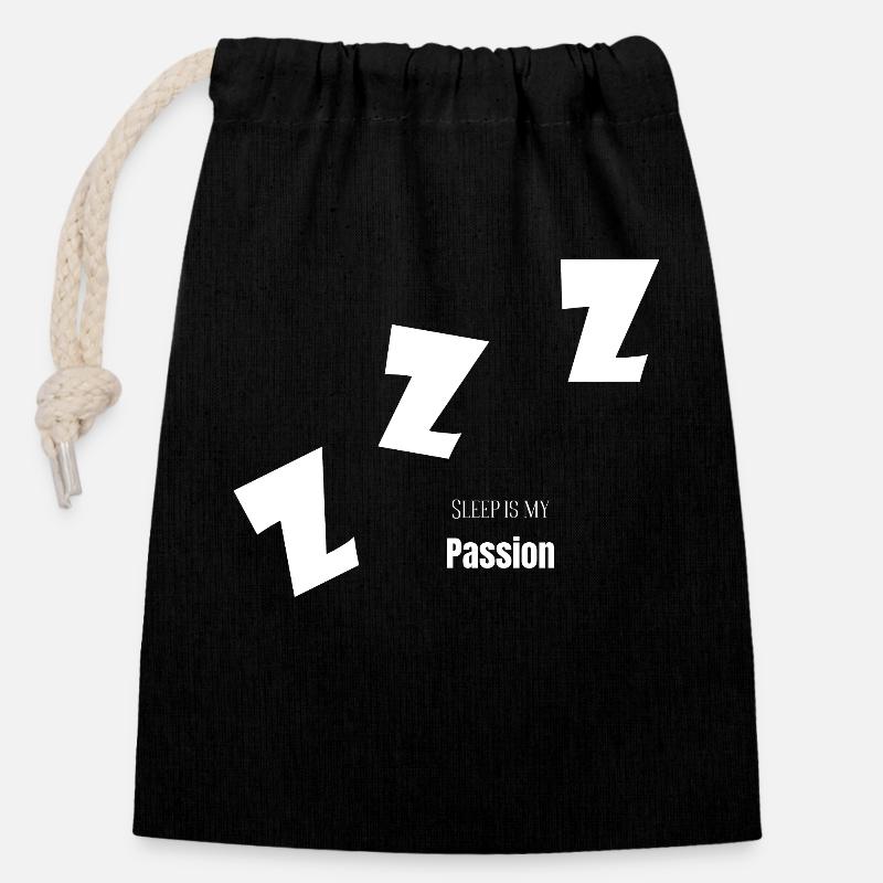 sleeping is my passion - Closable cotton gift bag (14x20cm) - black