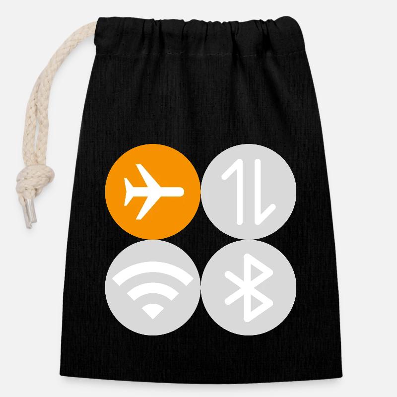 Mode avion du menu rapide - Sac cadeau en coton avec cordon (14 x 20 cm) - noir