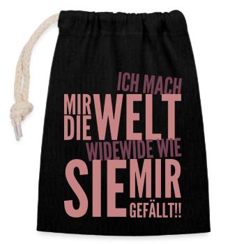 Ich mach mir die Welt widewide wie sie mir gefällt - Verschließbarer Geschenkbeutel aus Baumwolle (14x20cm) - Schwarz - Vorne