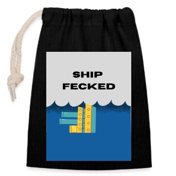 Shipfecked. A play on Irish slang. - Closable cotton gift bag (14x20cm) - black - Front