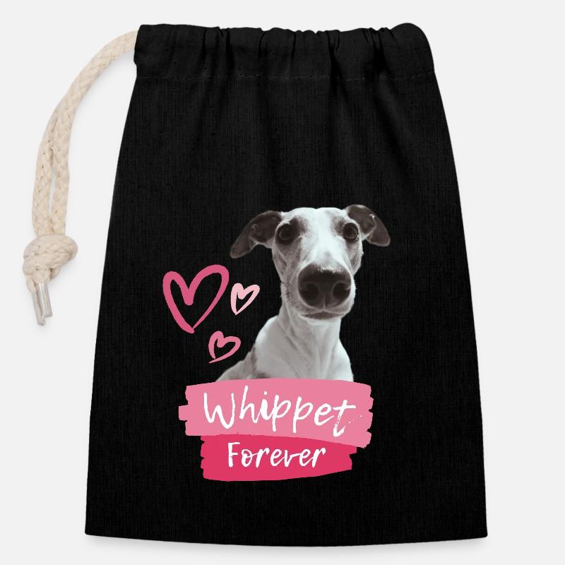 Whippet forever - Le design pour les fans de Whippet - Sac cadeau en coton avec cordon (14 x 20 cm) - noir