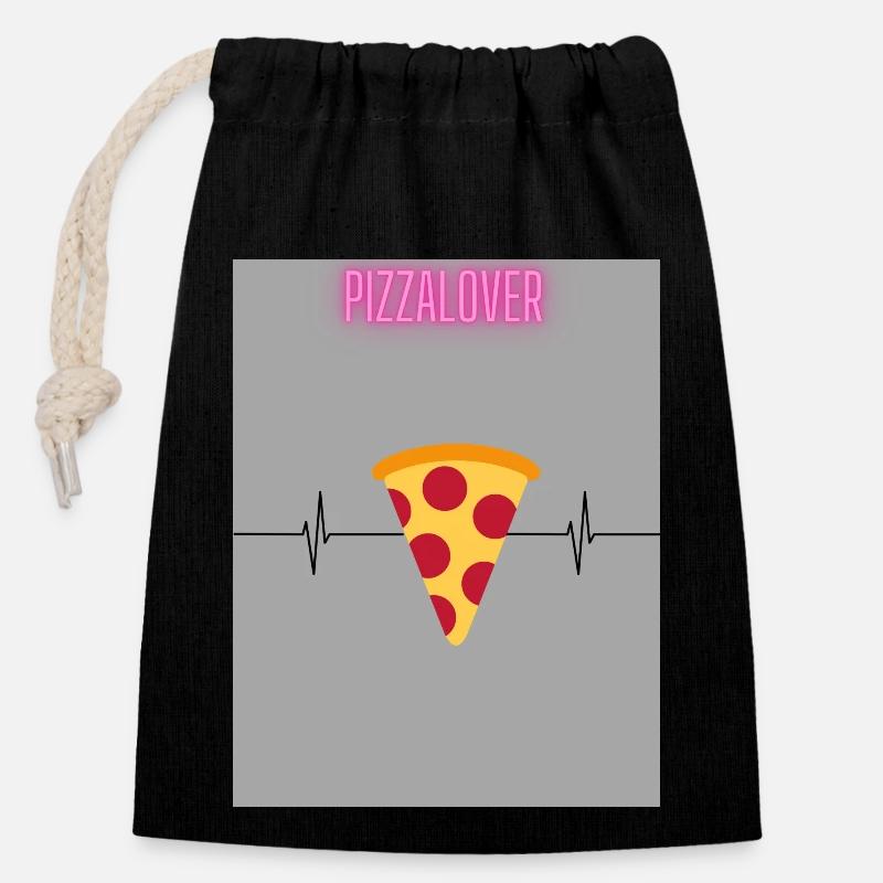 Pizzalover - Verschließbarer Geschenkbeutel aus Baumwolle (14x20cm) - Schwarz