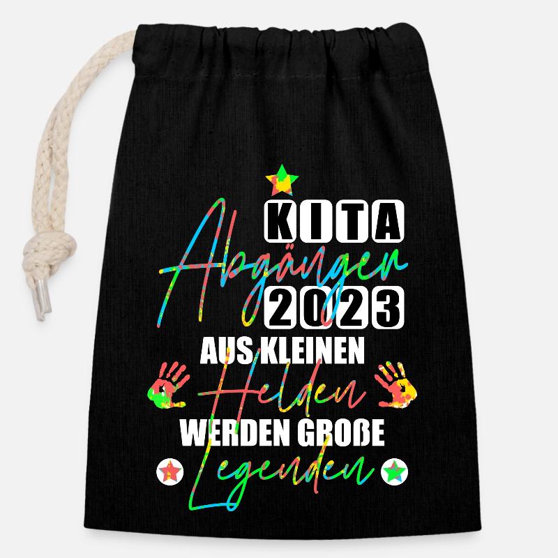 Kita Helden - Verschließbarer Geschenkbeutel aus Baumwolle (14x20cm) - Schwarz