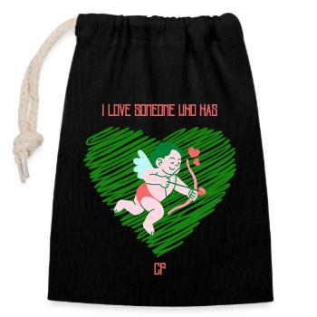 I love someone who has CP - Closable cotton gift bag (14x20cm) - black - Front