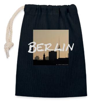 Berlin Fernsehturm Panorama - Verschließbarer Geschenkbeutel aus Baumwolle (14x20cm) - Navy - Vorne