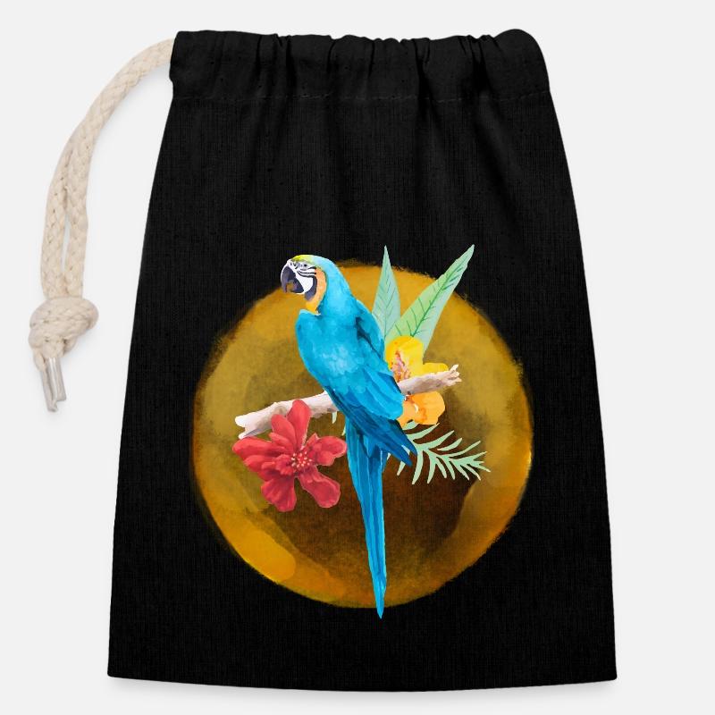 Parrot - Closable cotton gift bag (14x20cm) - black