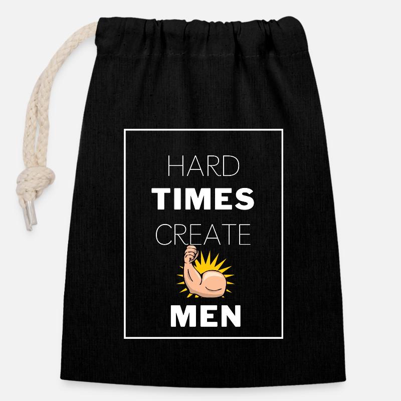 Hard Times Create Strong - Closable cotton gift bag (14x20cm) - black