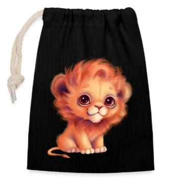 Cute Cartoon Baby Lion with Glubschaugen - Closable cotton gift bag (14x20cm) - black - Front
