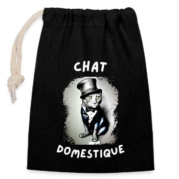 chat domestique - Sac cadeau en coton avec cordon (14 x 20 cm) - noir - Devant