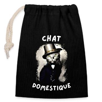 chat domestique - Sac cadeau en coton avec cordon (14 x 20 cm) - noir - Devant