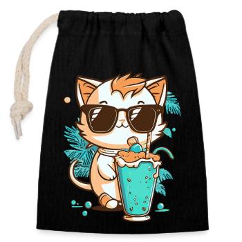 Cat in summer holiday - Closable cotton gift bag (14x20cm) - black - Front