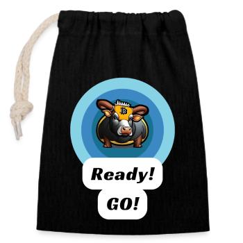 Bull ready go! , cryptos tshirt - Closable cotton gift bag (14x20cm) - black - Front