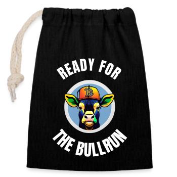 Ready for the bullrun, tshirt cryptos bull - Closable cotton gift bag (14x20cm) - black - Front