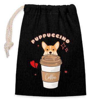 Puppuccino tshirt dog cute coffee - Closable cotton gift bag (14x20cm) - black - Front