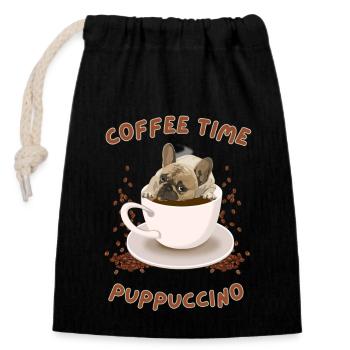 Puppuccino tshirt chien mignon coffee time - Sac cadeau en coton avec cordon (14 x 20 cm) - noir - Devant