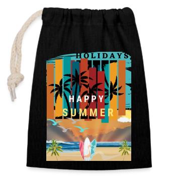 Tropical Summer happy - Sac cadeau en coton avec cordon (14 x 20 cm) - noir - Devant