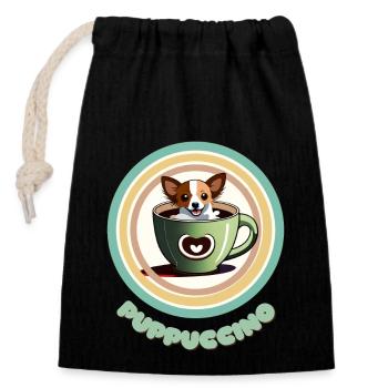 Coffee Dog Puppuccino T-Shirt - Sac cadeau en coton avec cordon (14 x 20 cm) - noir - Devant