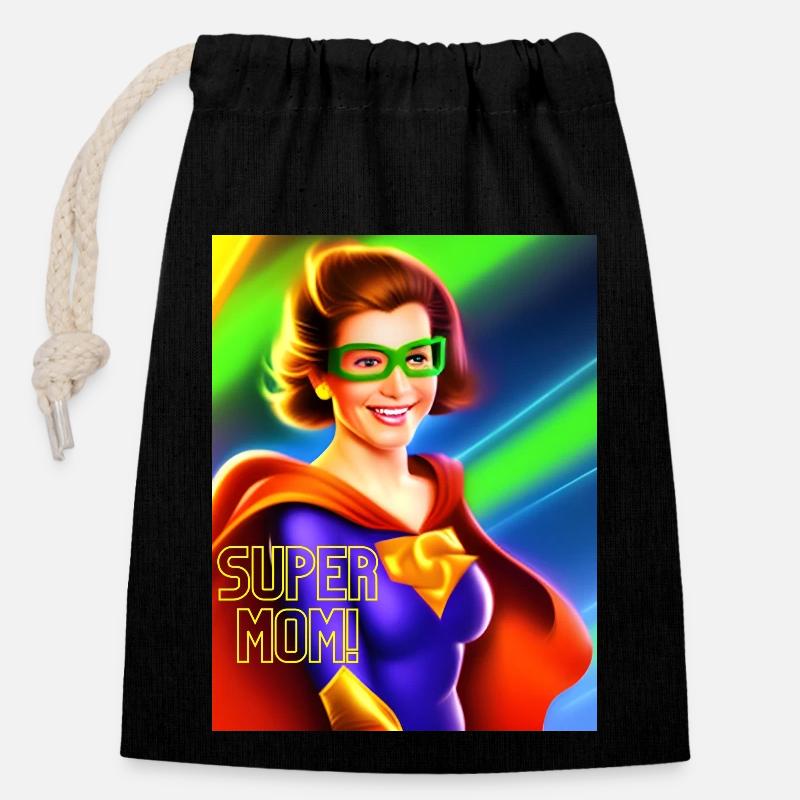 Super maman! - Sac cadeau en coton avec cordon (14 x 20 cm) - noir