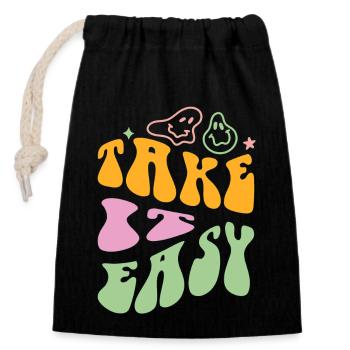 Take it Easy - Verschließbarer Geschenkbeutel aus Baumwolle (14x20cm) - Schwarz - Vorne