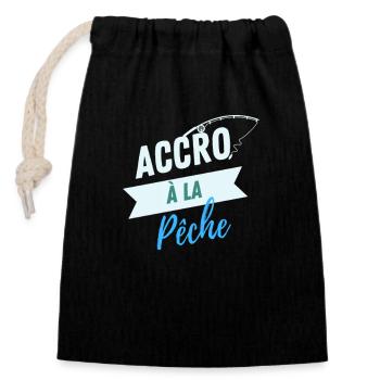 Accro à la pêche - Sac cadeau en coton avec cordon (14 x 20 cm) - noir - Devant