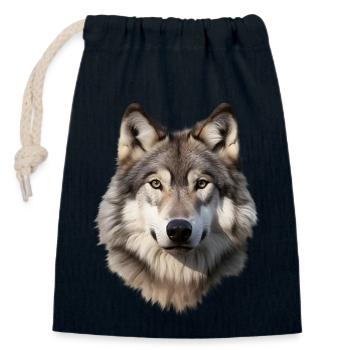 Wolf (weiß/grau) - Verschließbarer Geschenkbeutel aus Baumwolle (14x20cm) - Navy - Vorne