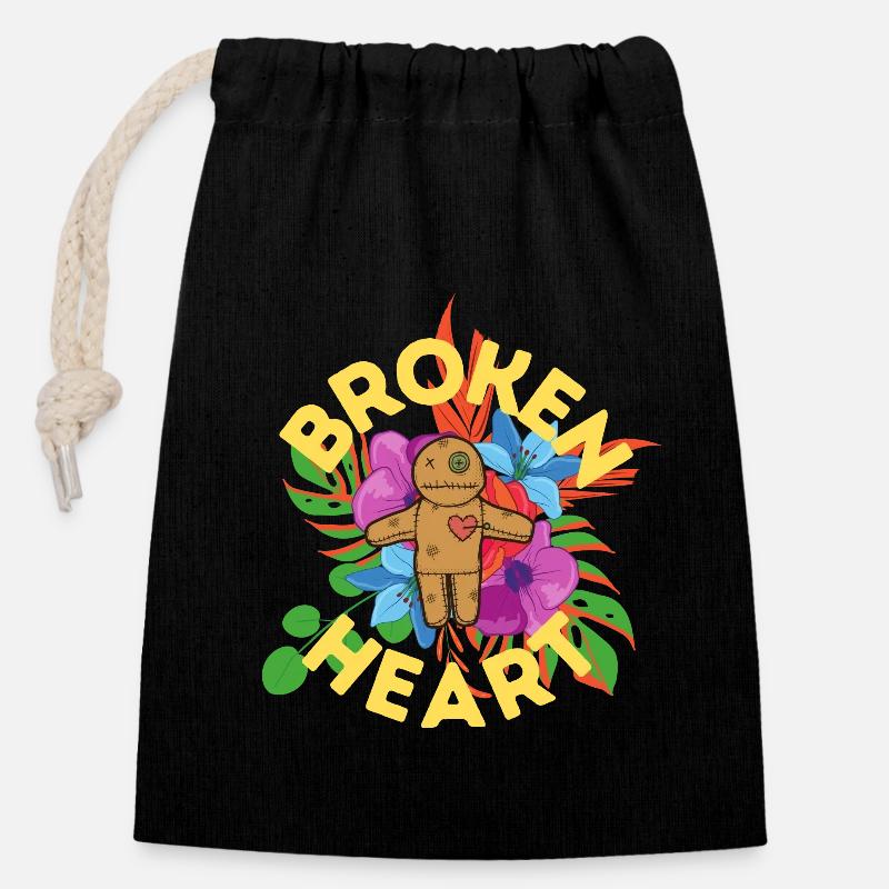 Broken Heart - Closable cotton gift bag (14x20cm) - black